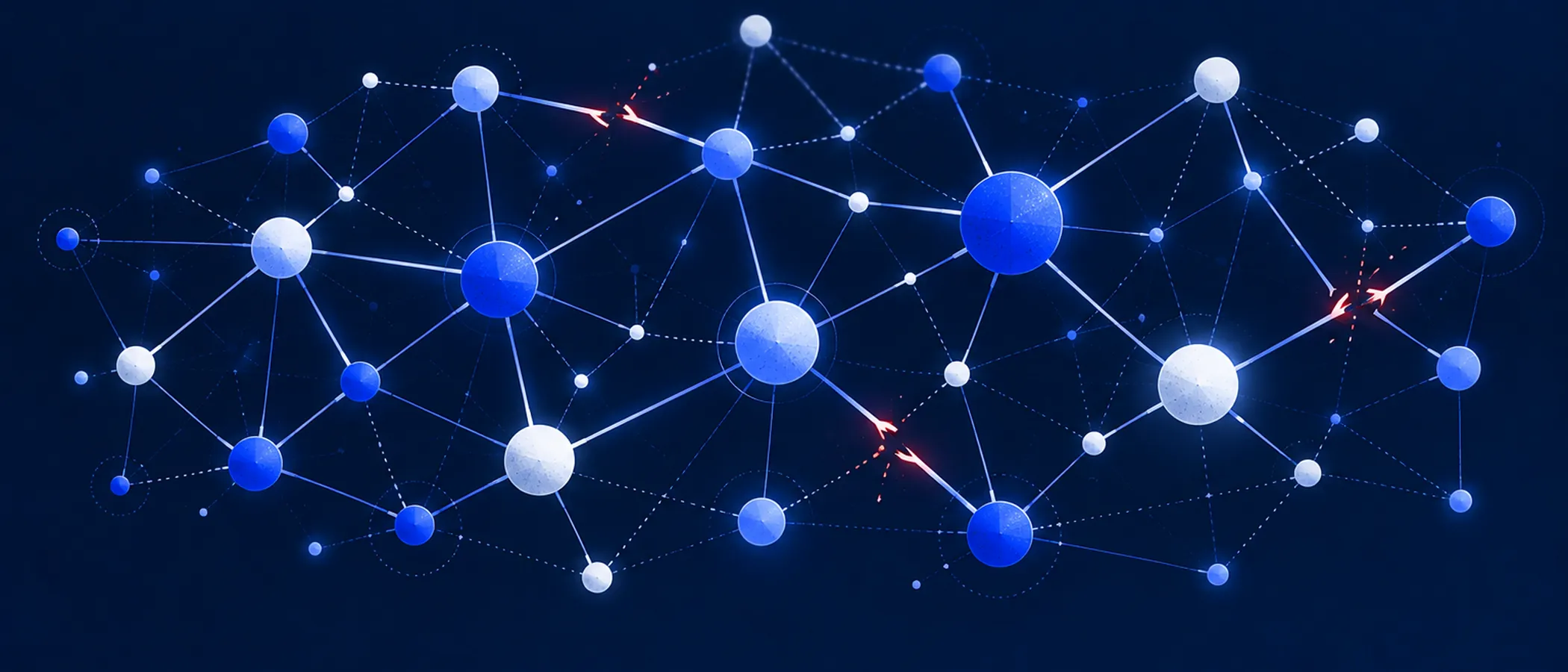 Illustration: a network of many nodes in which some connections are broken